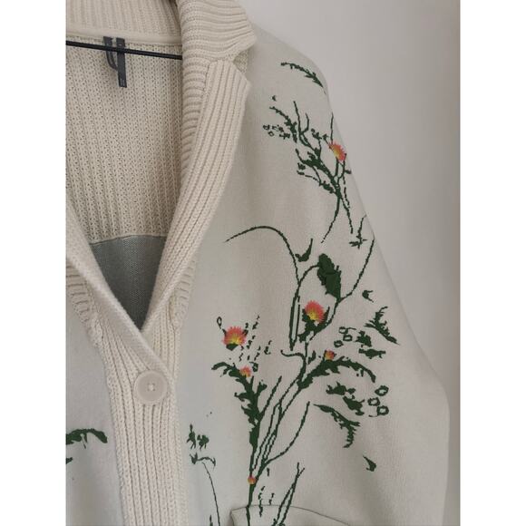 Anthropologie Floral Open Front Cardigan Sweater, Oversized, M - Picture 6 of 8
